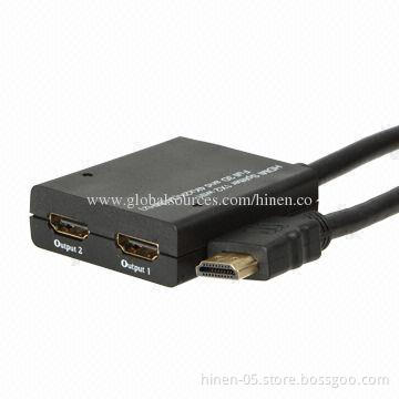 1X2 HDMI Splitter with Full 3D and (340MHz), Pigtail Type, Supports 1,080P Highest Video Resolution